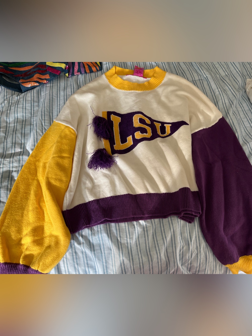 Queen Of Sparkles LSU Cheer Pennant Sweater